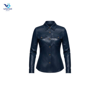 Women leather biker shirt made from premium leather with classic structured fit