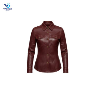 Leather riding shirt women front view showing performance fit and biker design