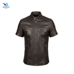 Men’s Iron Horizon rugged leather shirt with shearling accents, reinforced stitching, and structured fit