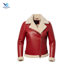 Women leather jacket with premium leather exterior and plush shearling lining