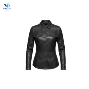 Motorcycle leather shirt women front view showing biker-inspired design and comfort