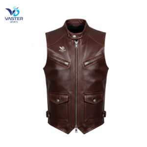 Leather utility vest men made from heavy-duty leather with reinforced stitching