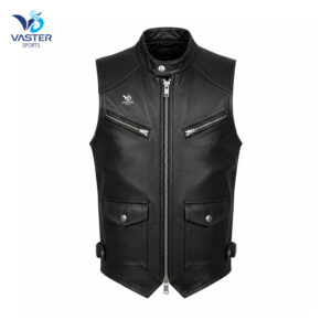 Black leather vest men made from smooth-finish premium leather with tailored fit