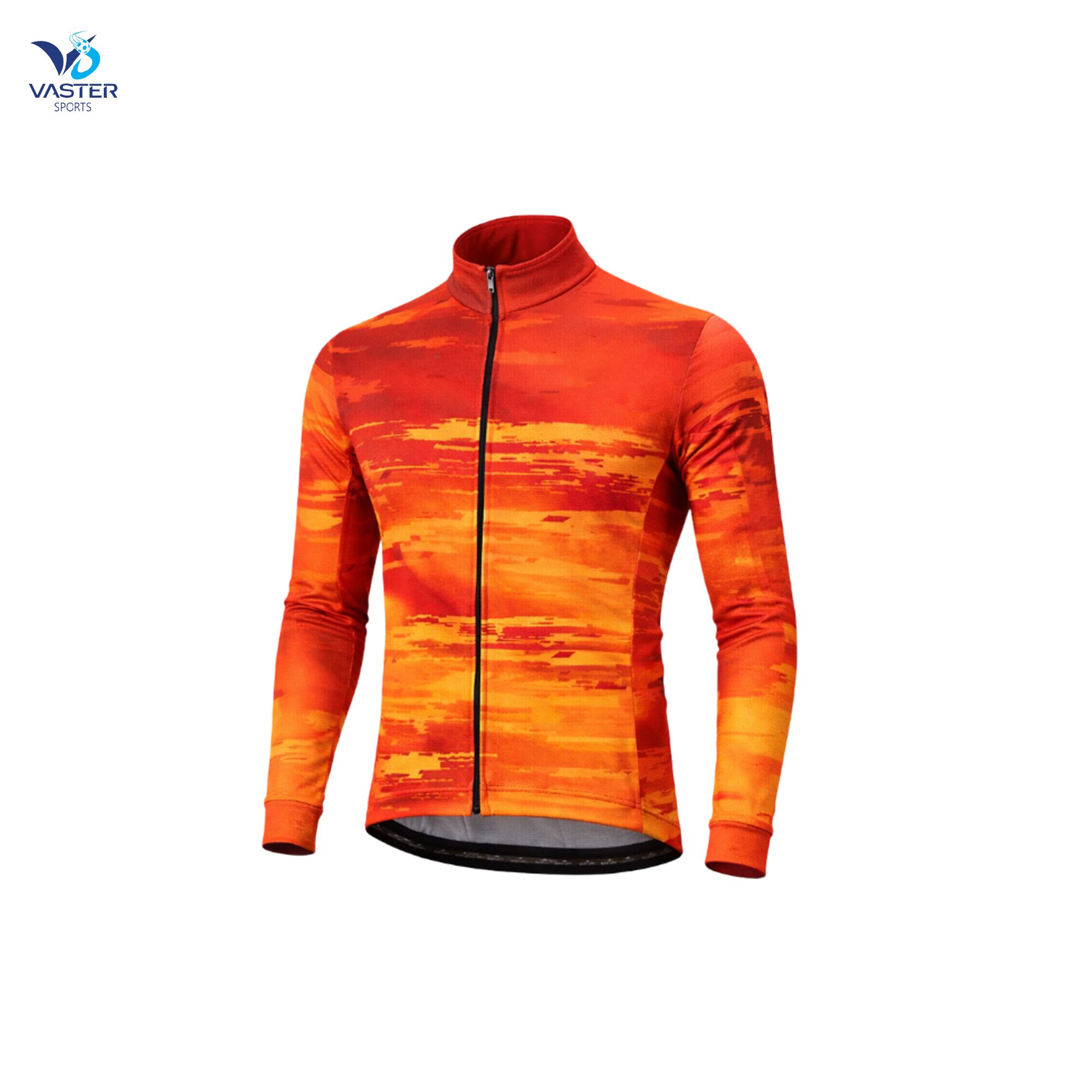 Men’s long sleeve cycling jersey with custom sublimated design and race-fit cut