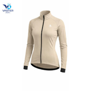 Women’s custom cycling jacket with wind-resistant fabric and athletic fit