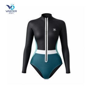 Zip front swim suit women with long sleeves and athletic structure