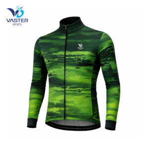 Men’s thermal cycling jersey with custom green sublimated design and insulated fit