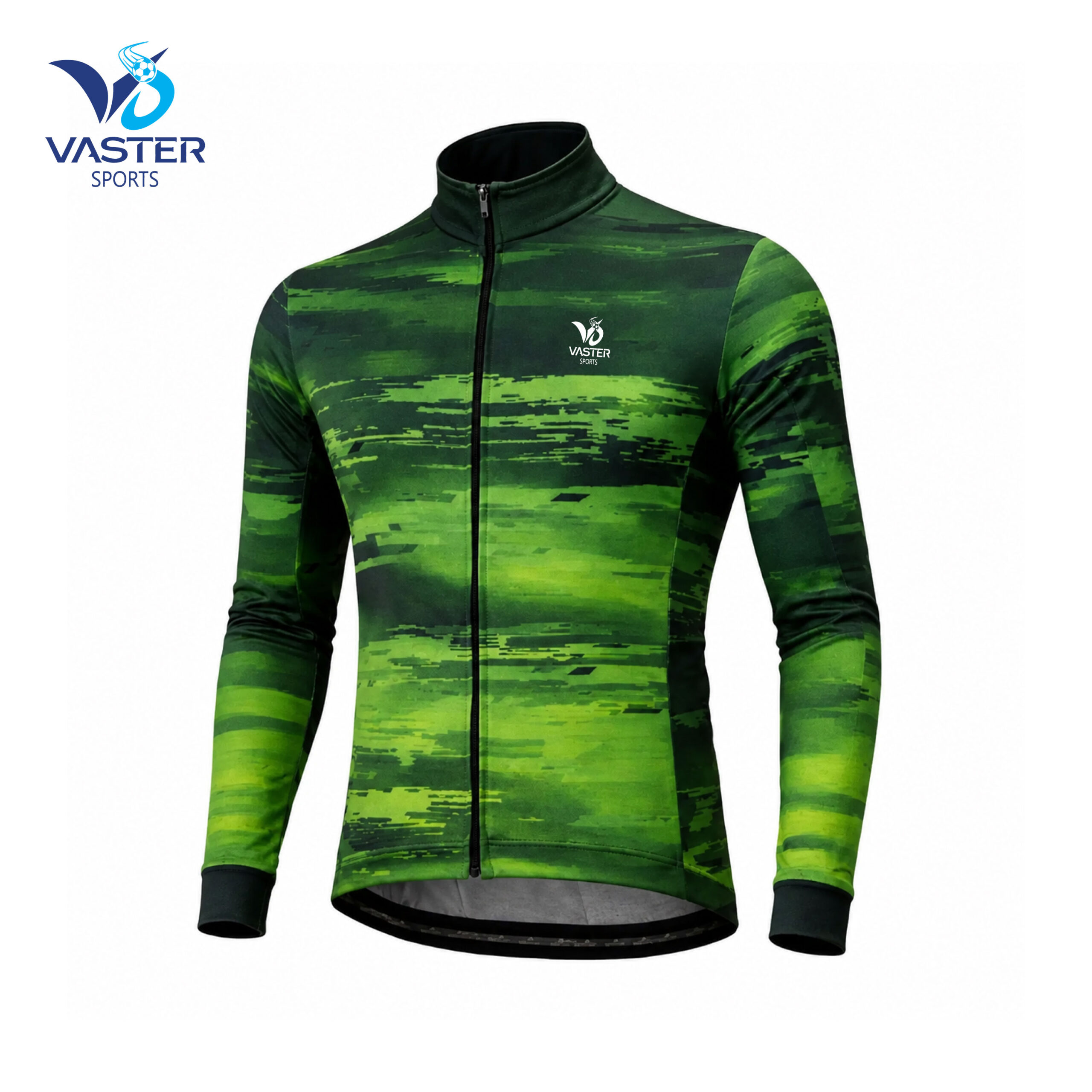 Men’s thermal cycling jersey with custom green sublimated design and insulated fit