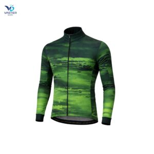 Men’s thermal cycling jersey with custom green sublimated design and insulated fit
