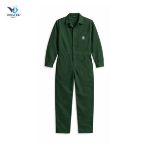 Heavy duty green work suit made with durable industrial fabric