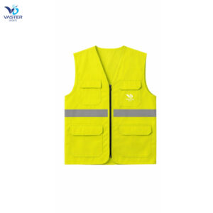 High visibility yellow reflective safety work vest with utility pockets