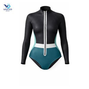 Zip front swim suit women with long sleeves and athletic structure