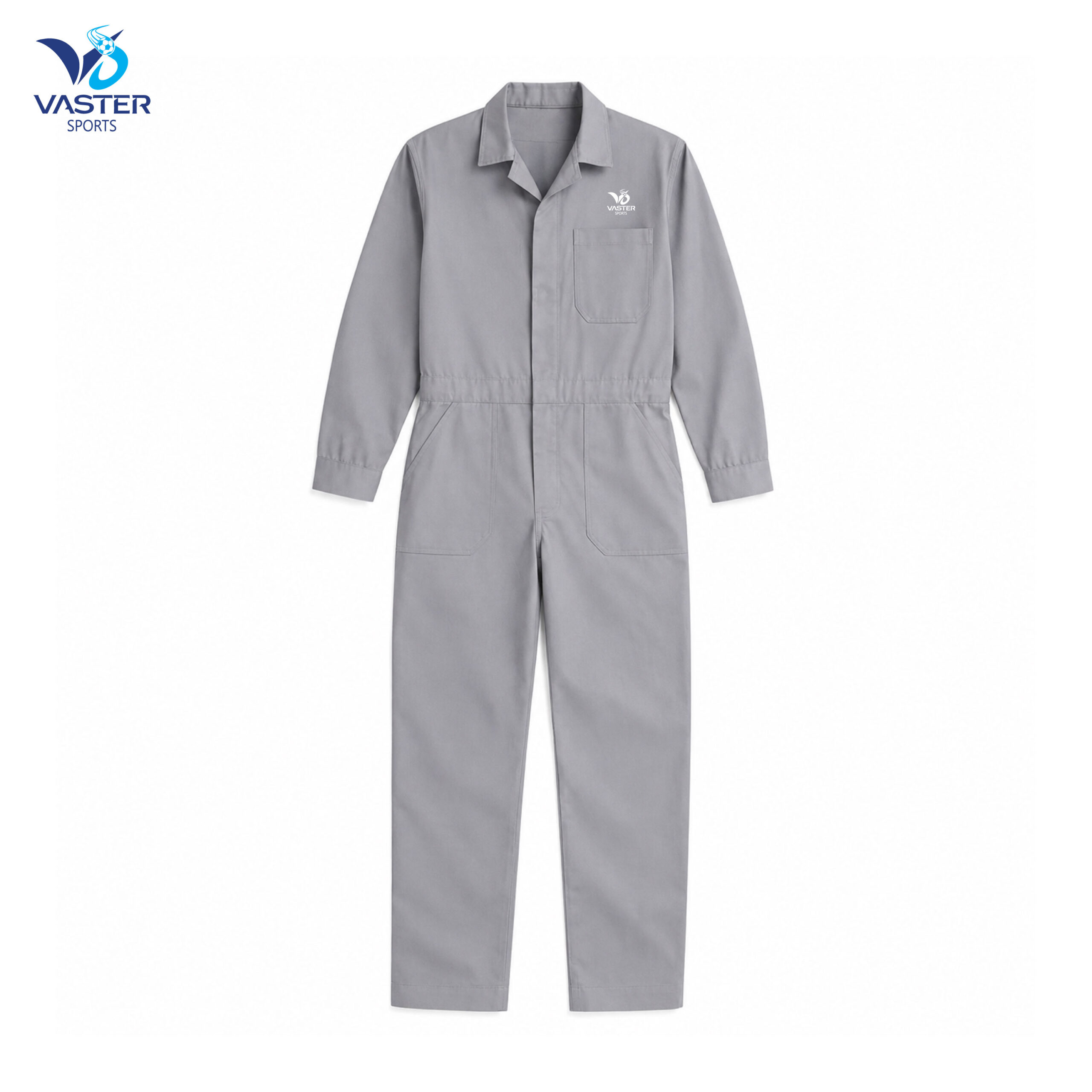Custom grey industrial work suit made with durable safety fabric