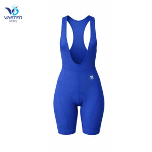 Women’s blue aero cycling bib with endurance chamois and compression fit