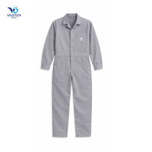 Custom grey industrial work suit made with durable safety fabric