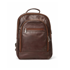 Rugged leather travel backpack with padded compartments and durable construction for athletes and professionals