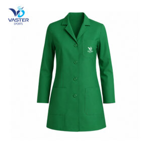 Green women hospital lab coat with tailored professional fit
