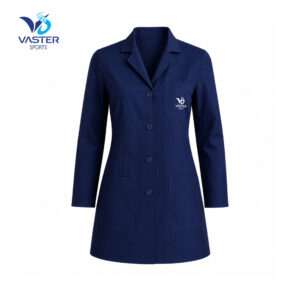 Navy women medical lab coat with tailored professional fit