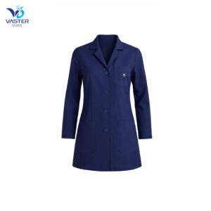 Navy women medical lab coat with tailored professional fit