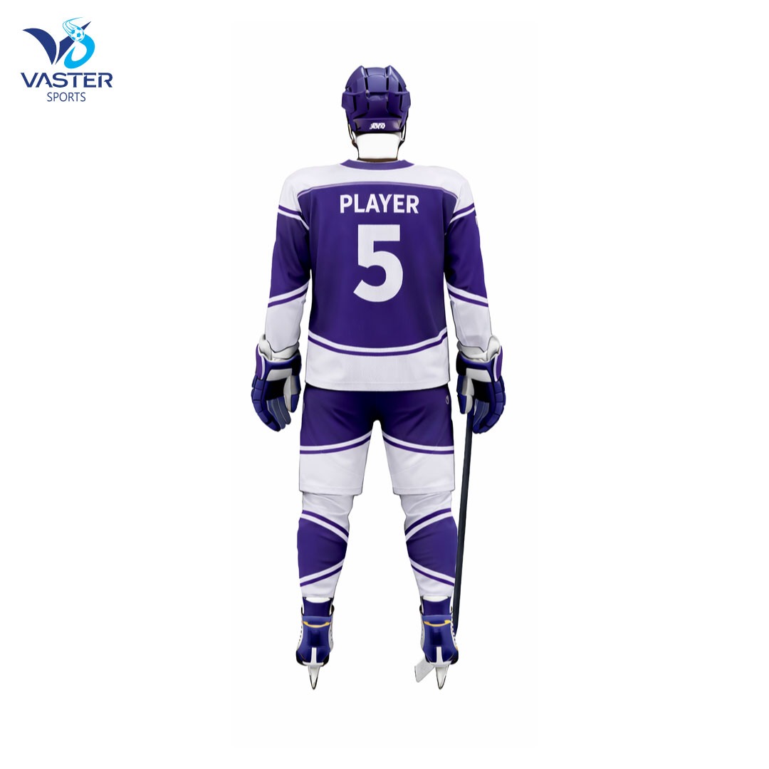 Back view of ice hockey uniform showing customizable player name and number area