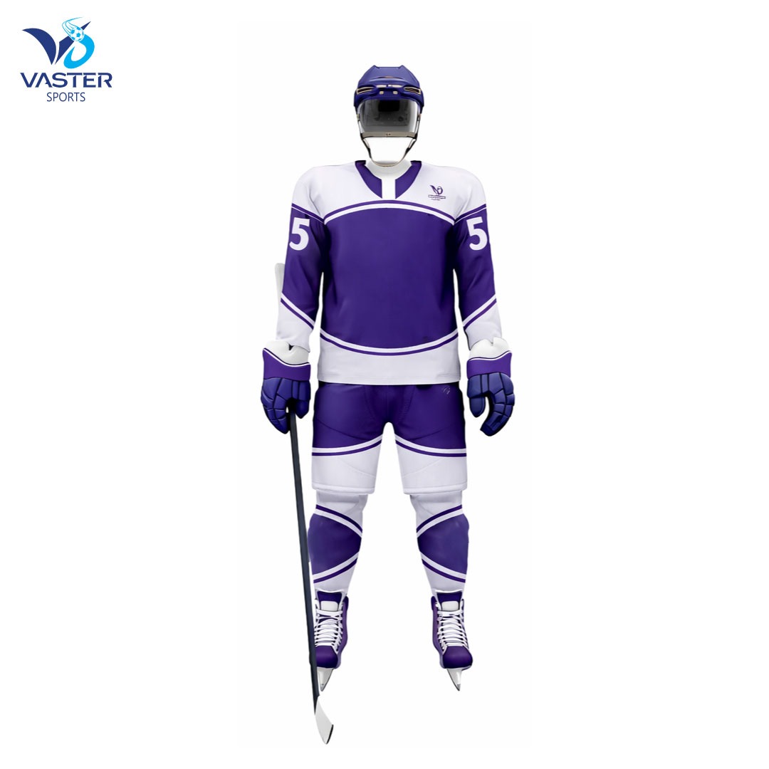 Professional ice hockey uniform with performance jersey and hockey gear for team sports