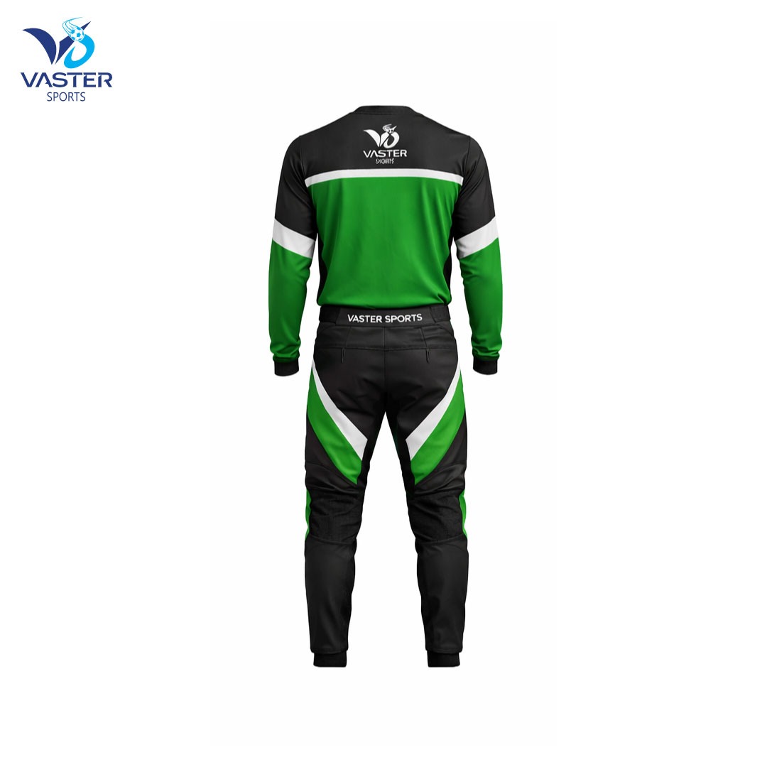 Back view of motocross uniform showing customizable rider name and number area