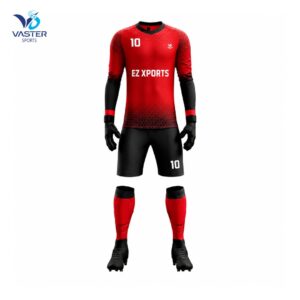 Sublimated goalkeeper uniform kit with jersey, shorts, and socks for professional soccer teams