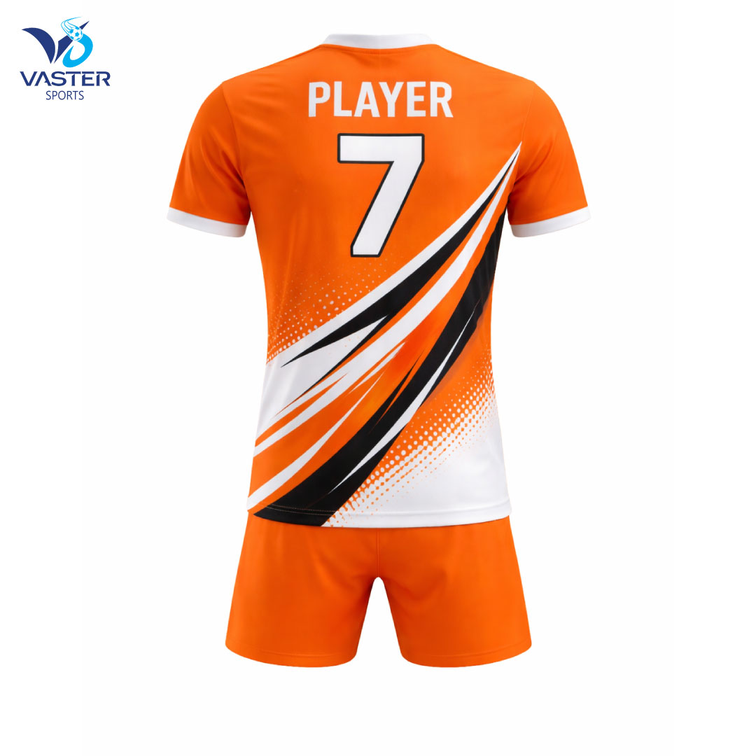 Back view of custom badminton kit with player name and number