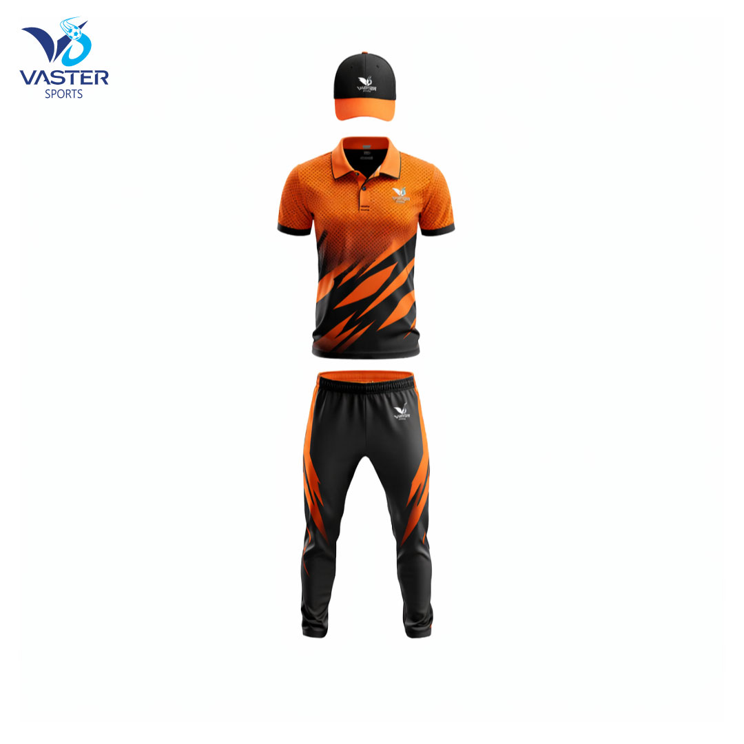 Custom cricket uniform with jersey and trousers and team logo design