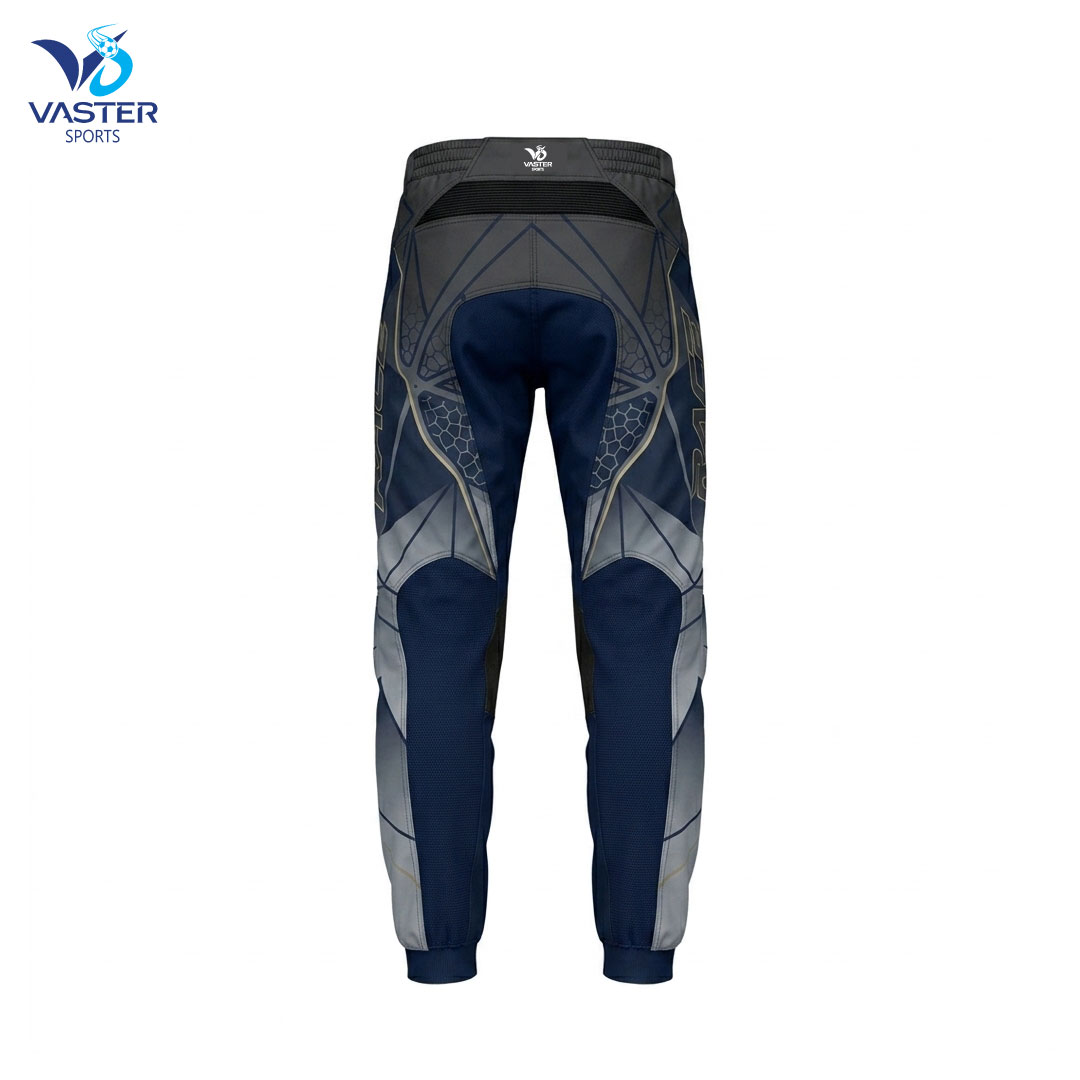 Back view of custom motocross pants with flexible fit and team branding