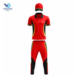 Printed cricket uniform with jersey and trousers and vibrant team design