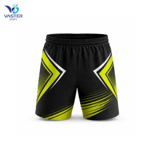 Sublimated badminton shorts with vibrant all-over print and team design