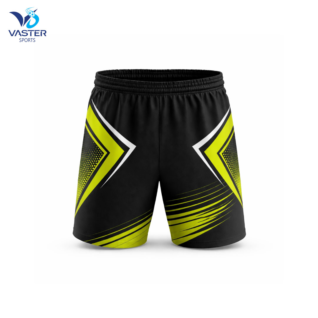 Sublimated badminton shorts with vibrant all-over print and team design