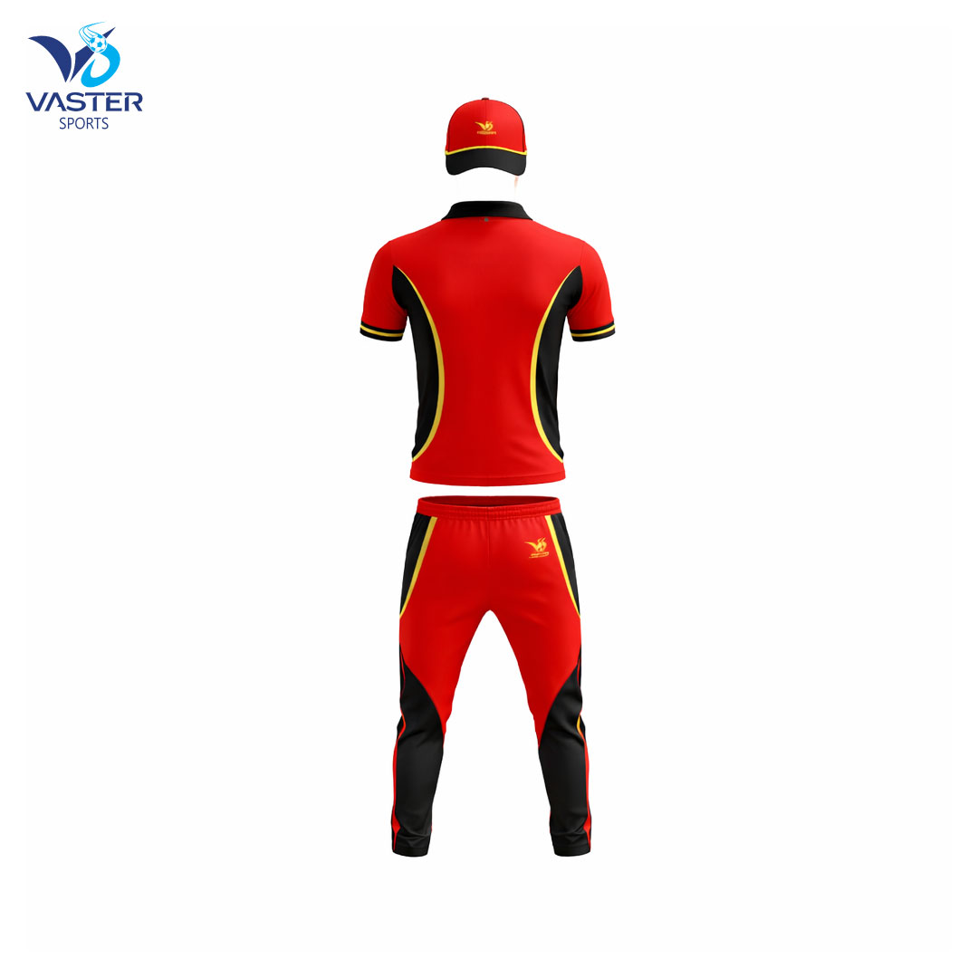 Printed cricket uniform with jersey and trousers and vibrant team design
