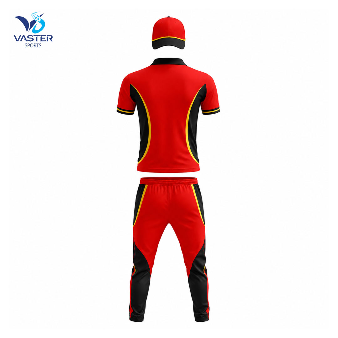 Printed cricket uniform with jersey and trousers and vibrant team design