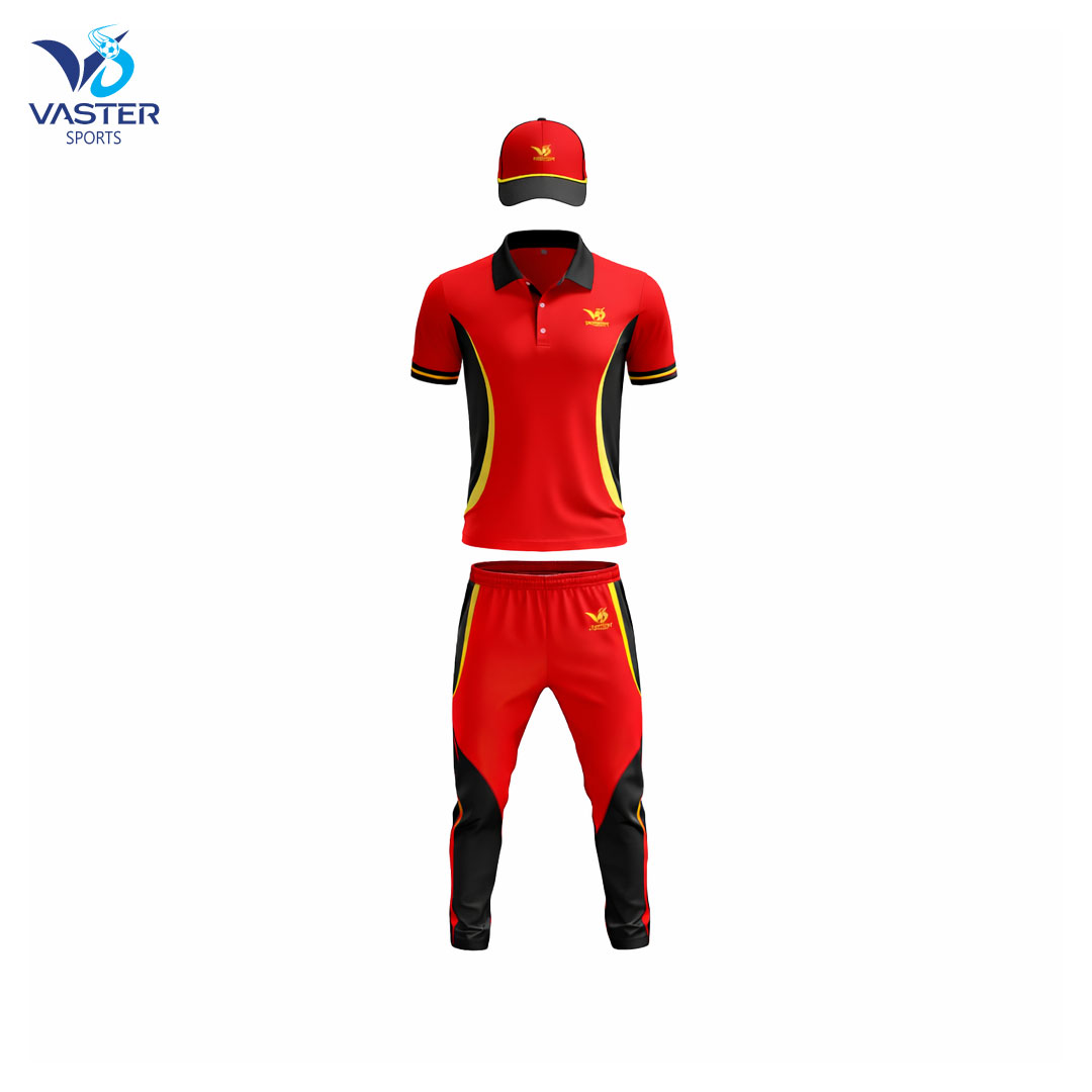 Printed cricket uniform with jersey and trousers and vibrant team design