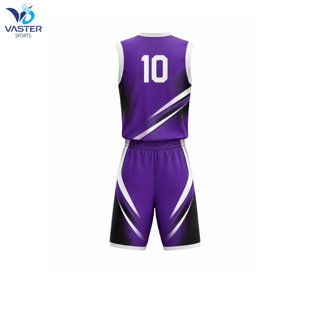 Back view of custom basketball uniform showing player name and number