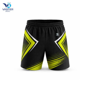 Sublimated badminton shorts with vibrant all-over print and team design