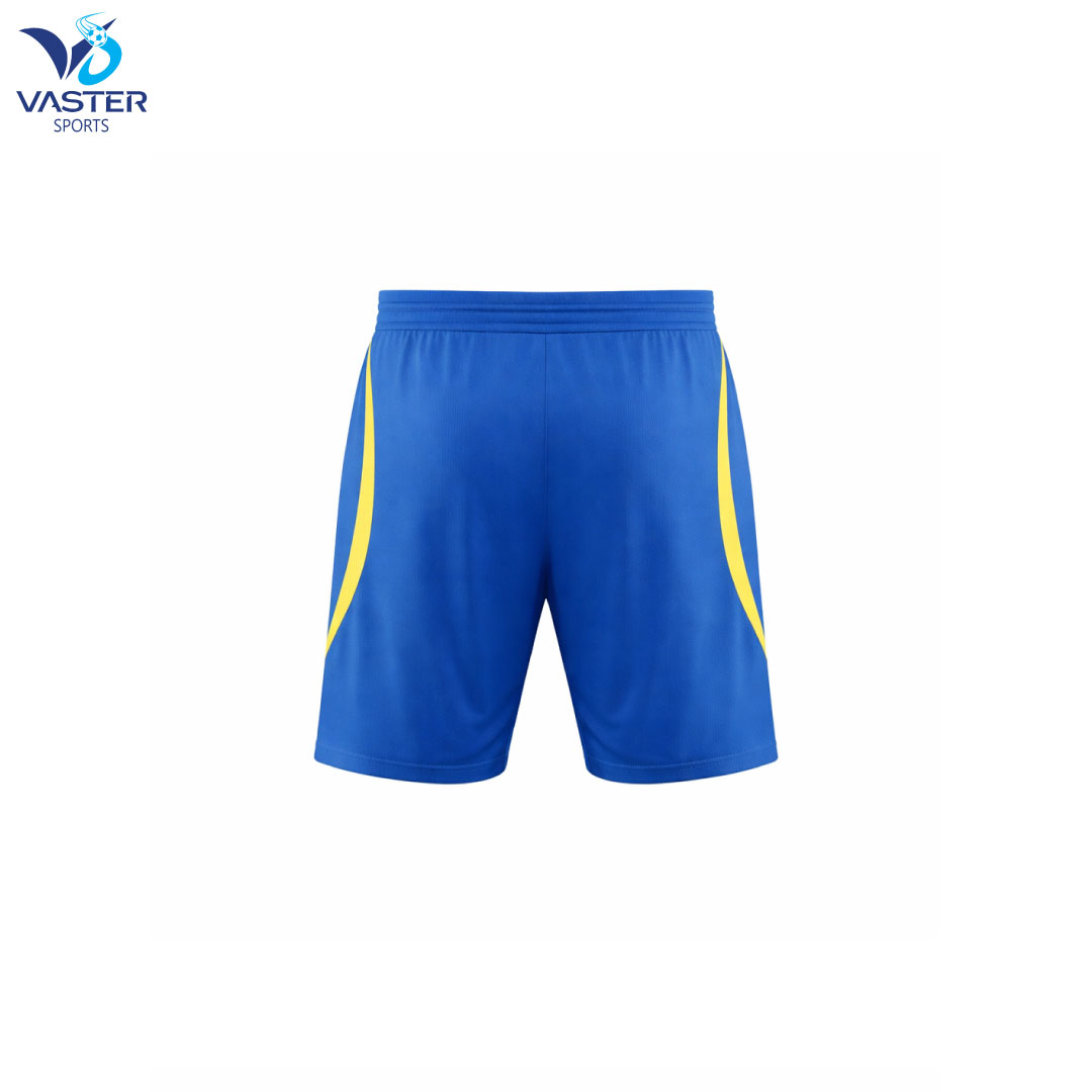 Back view of sublimated soccer shorts with player number and team branding