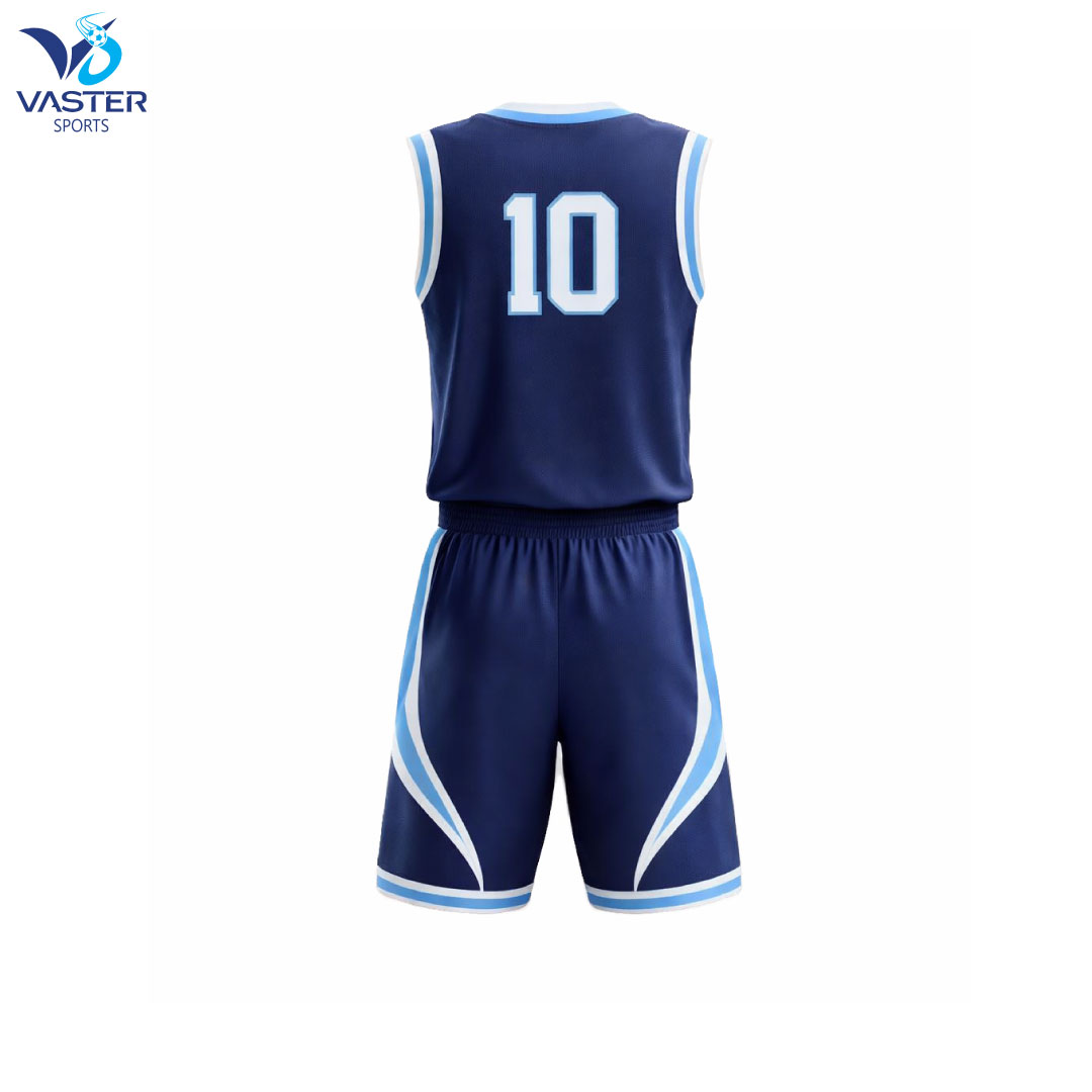 Back view of sublimated basketball uniform showing player name and number