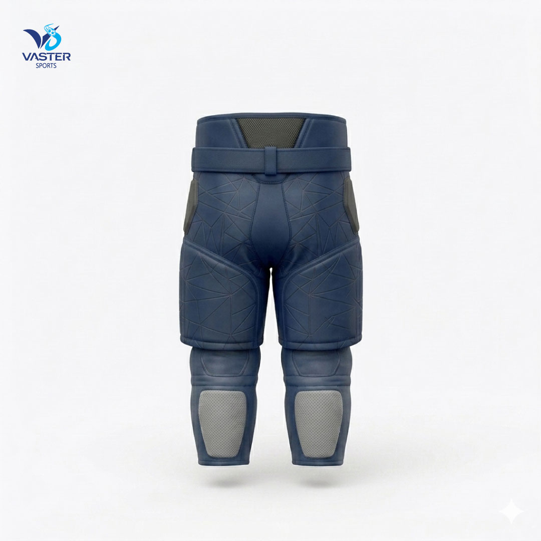Back view of goalkeeper padded pants with flexible waistband and team branding